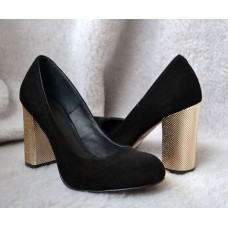 Модные женские туфли на устойчивом каблуке из кожи и замши 0016АВМ
