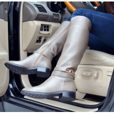 Сапоги высокие весна-осень/зима кожа/замша бежевые 0006АВМ