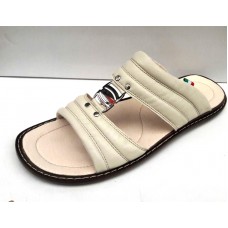 Мужские шлепанцы больших размеров кожа черные/бежевые 0438УКМ