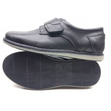 Туфли для подростков кожаные черные и синие на липучке 0455УКМ