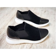 Слипоны женские на платформе черные кожаные/замшевые  0008НКМ