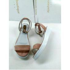 Женские босоножки кожа/замша без каблука серебро/бежевые 0164АЛМ