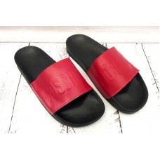 Мужские  шлепанцы кожаные красные 0004АФМ