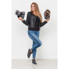 Ботиночки женские из шерсти с меховым помпоном весна-осень-зима серые 0077ВМ