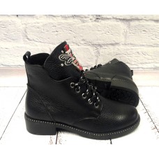 Женские ботинки демисезонные Chanel кожаные черные 0408-1УКМ