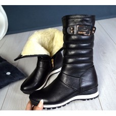 Сапоги-дутики женские зимние кожаные черные/белые 7262ТОПС