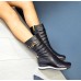 Сапоги-дутики женские зимние кожаные черные/белые 7262ТОПС