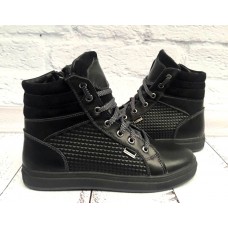 Ботинки зимние на шнуровке кожаные черные 0544УКМ