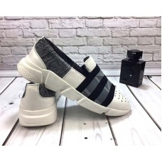 Мужские мокасины летние белые кожаные/текстиль  0015ГРМ