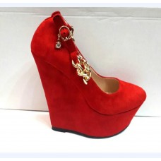 Туфли женские с цепочкой на скале красные, черные 0379КФМ