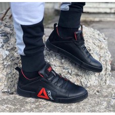 Кроссовки на весну мужские кожаные черные Re0024