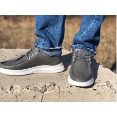 Серые мужские мокасины кожаные с перфорацией 0688УКМ