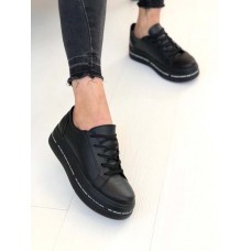 Женские кеды на толстой подошве кожа белые/черные 332-1КОМ