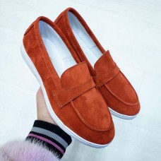 Туфли женские без каблука Лоферы кожа/замша 0069БНМ