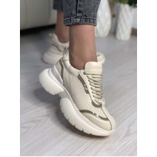 Кроссовки женские кожаные очень мягкие беж 0141КОМ