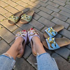 Шлепанцы женские кожа фурнитура крупная цепь 0094-1БНМ