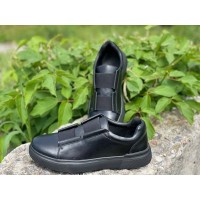 Туфли мужские на резинке кожа натуральная черные 0742УКМ