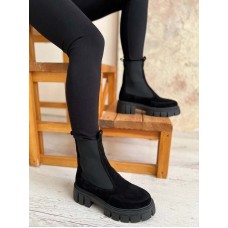 Челси ботинки женские черные и бежевые осенние или зимние Код 402КОР