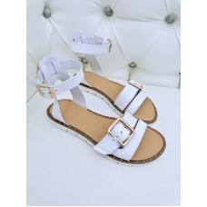 Босоножки на низком ходу кожа серебро и белые 34-42 размер 0506БНМ