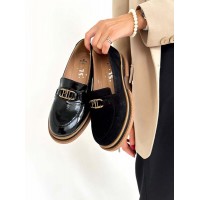 Женские туфли лоферы натуральные черные 9480ТОПС