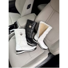 Женские зимние сапожки дутики натуральная кожа черные и белые TOPs9840