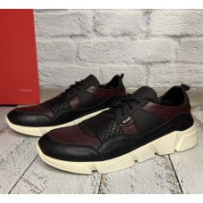 Модные мужские кроссовки кожаные черные 0039ГРМ