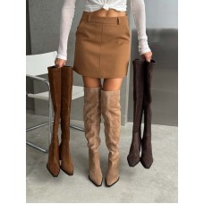 Сапоги женские ботфорты на каблуке замшевые осень/зима Код 10678ТОПС