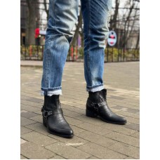 Ботинки-казаки мужские зимние кожа, натуральный мех черные 0035БМ